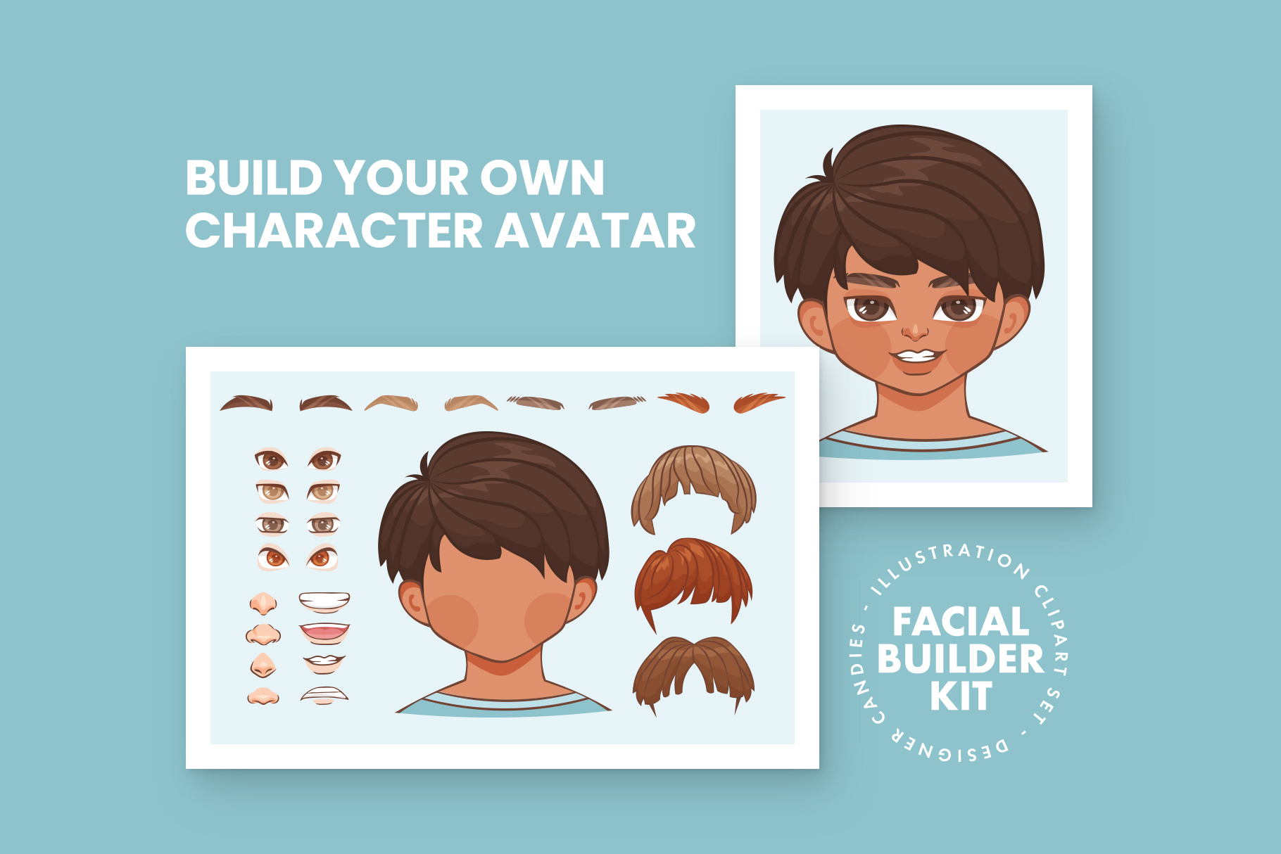 Boy Character Avatar Builder Kit (AI, EPS, PNG Format)