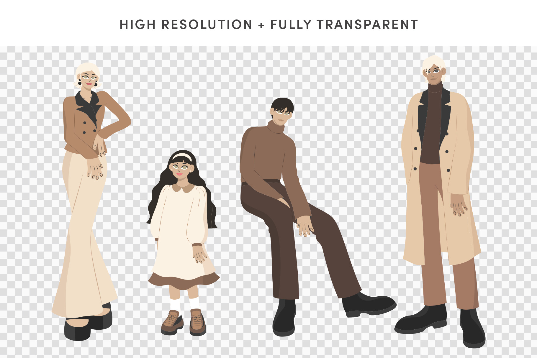 Diverse Family Illustrations Set (AI, EPS, PNG Format)