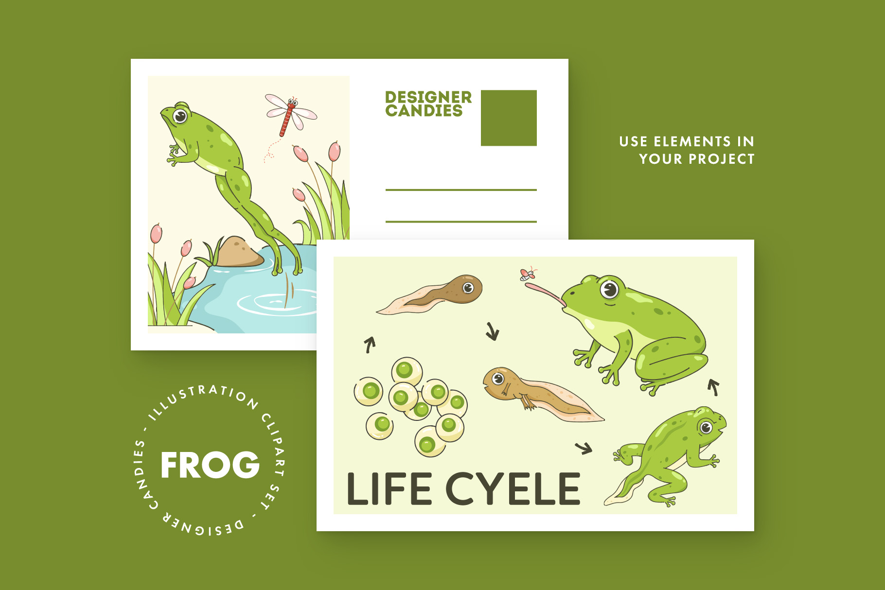 Frog Illustrations Set (AI, EPS, PNG Format)