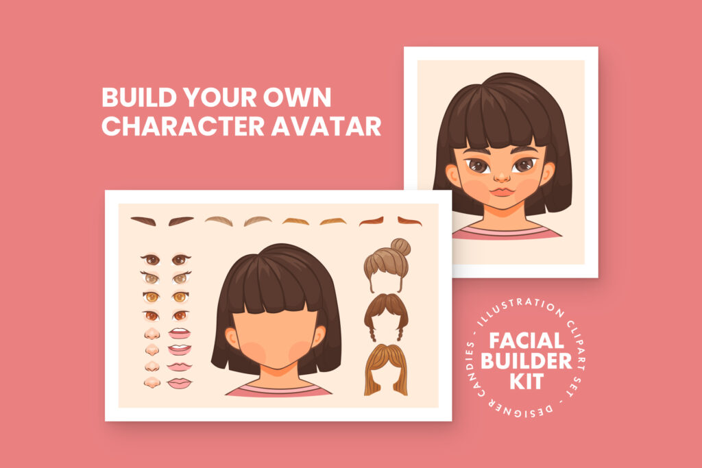 Girl Character Avatar Builder Kit [AI, EPS, PNG] - DesignerCandies