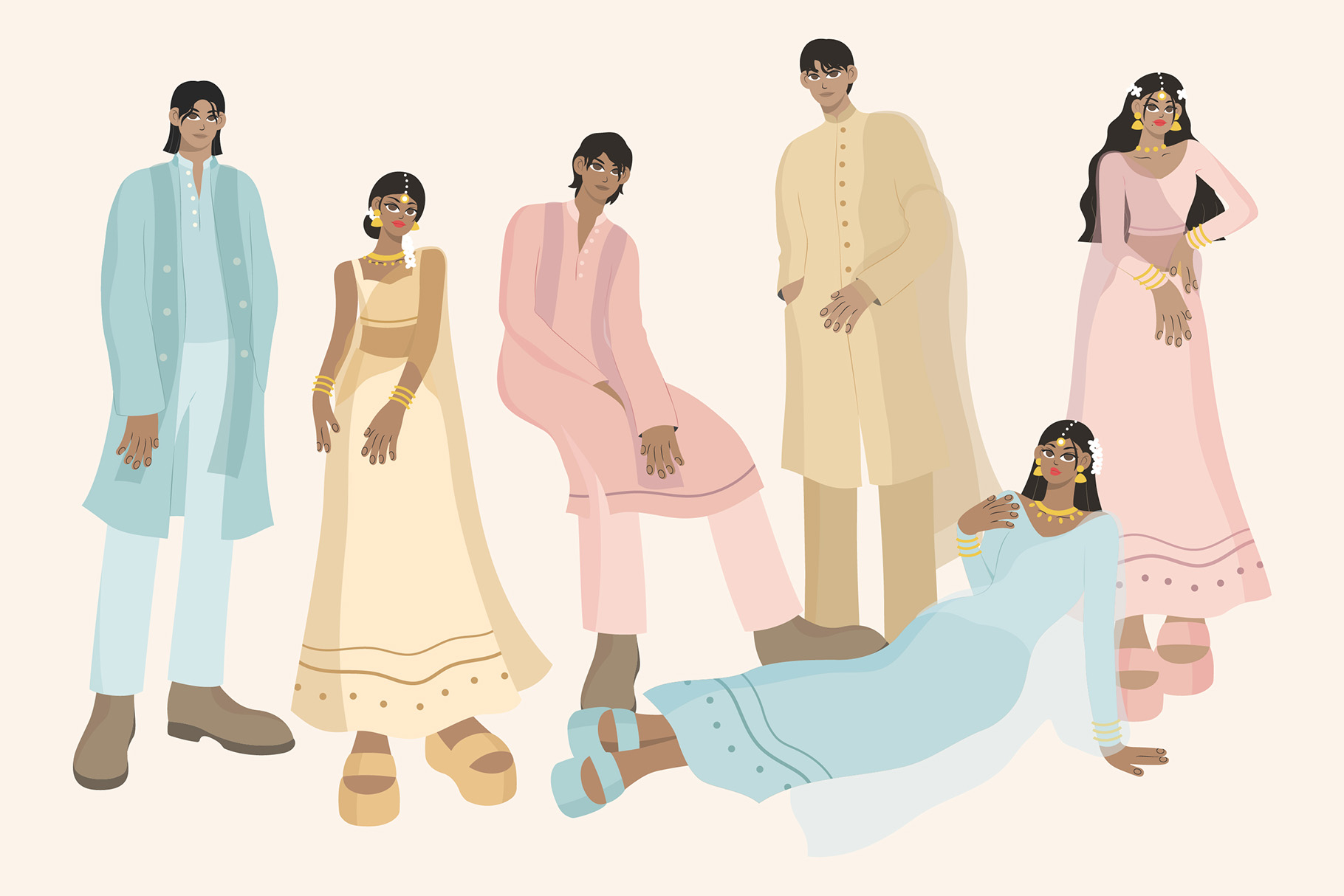 Indian People Illustrations Set (AI, EPS, PNG Format)