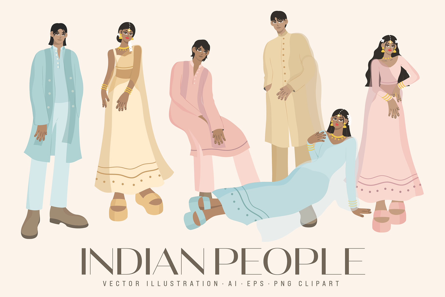 Indian People Illustrations Set (AI, EPS, PNG Format)