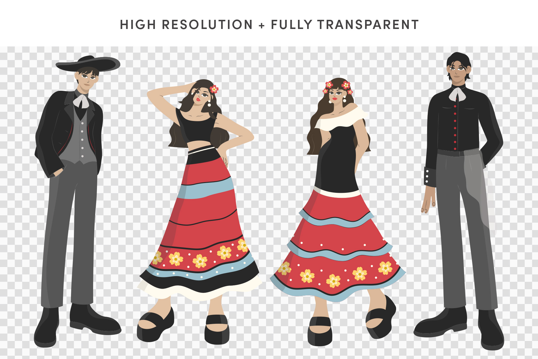 Latin People Illustrations Set(AI, EPS, PNG Format)