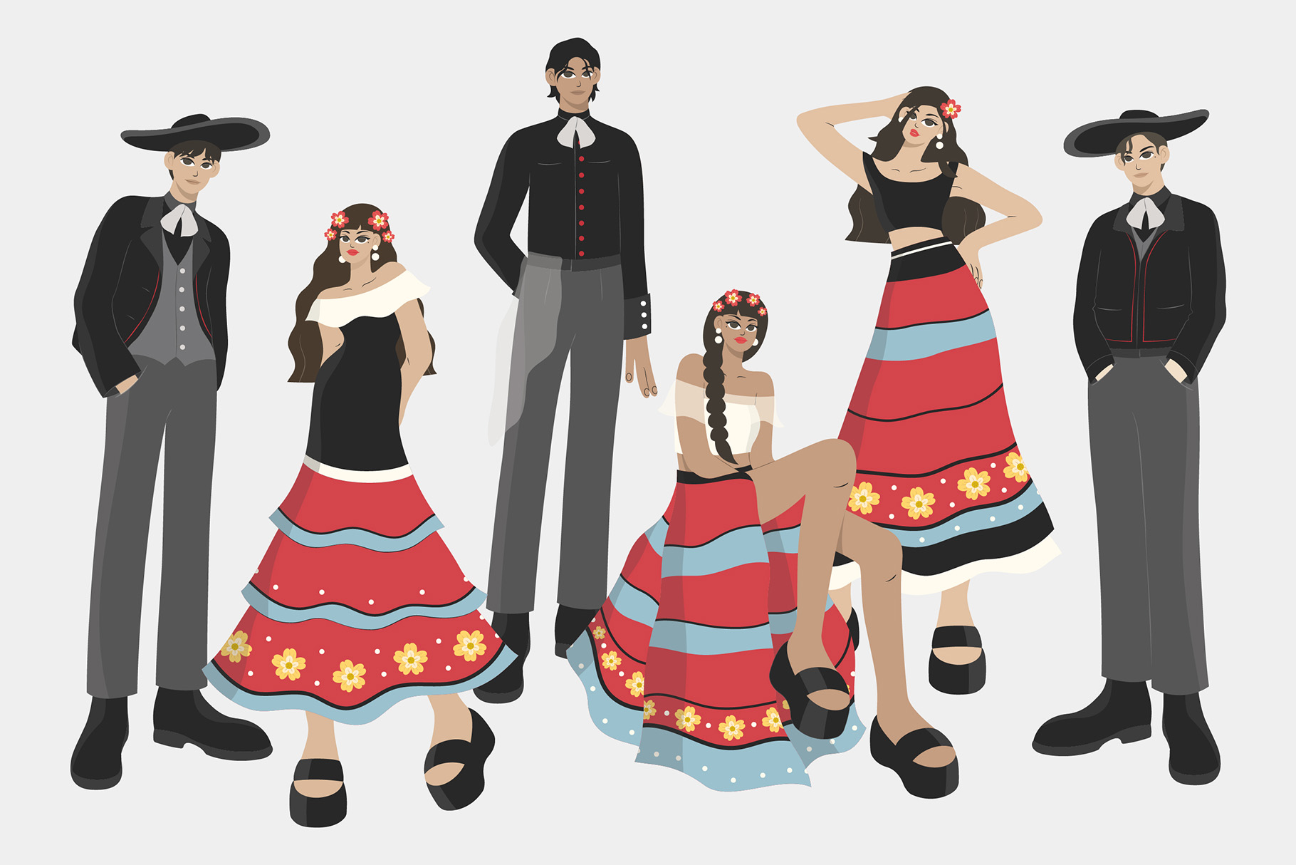Latin People Illustrations Set(AI, EPS, PNG Format)