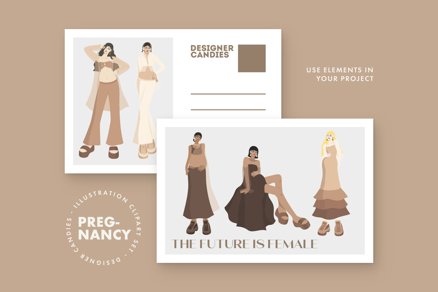Pregnancy Illustrations Set (AI, EPS, PNG Format)