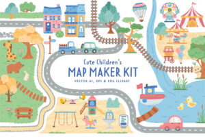 Cute Map Creator Kit (AI, EPS, PNG Format)