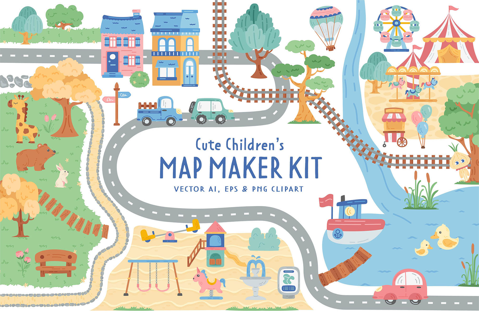 Cute Map Creator Kit (AI, EPS, PNG Format)