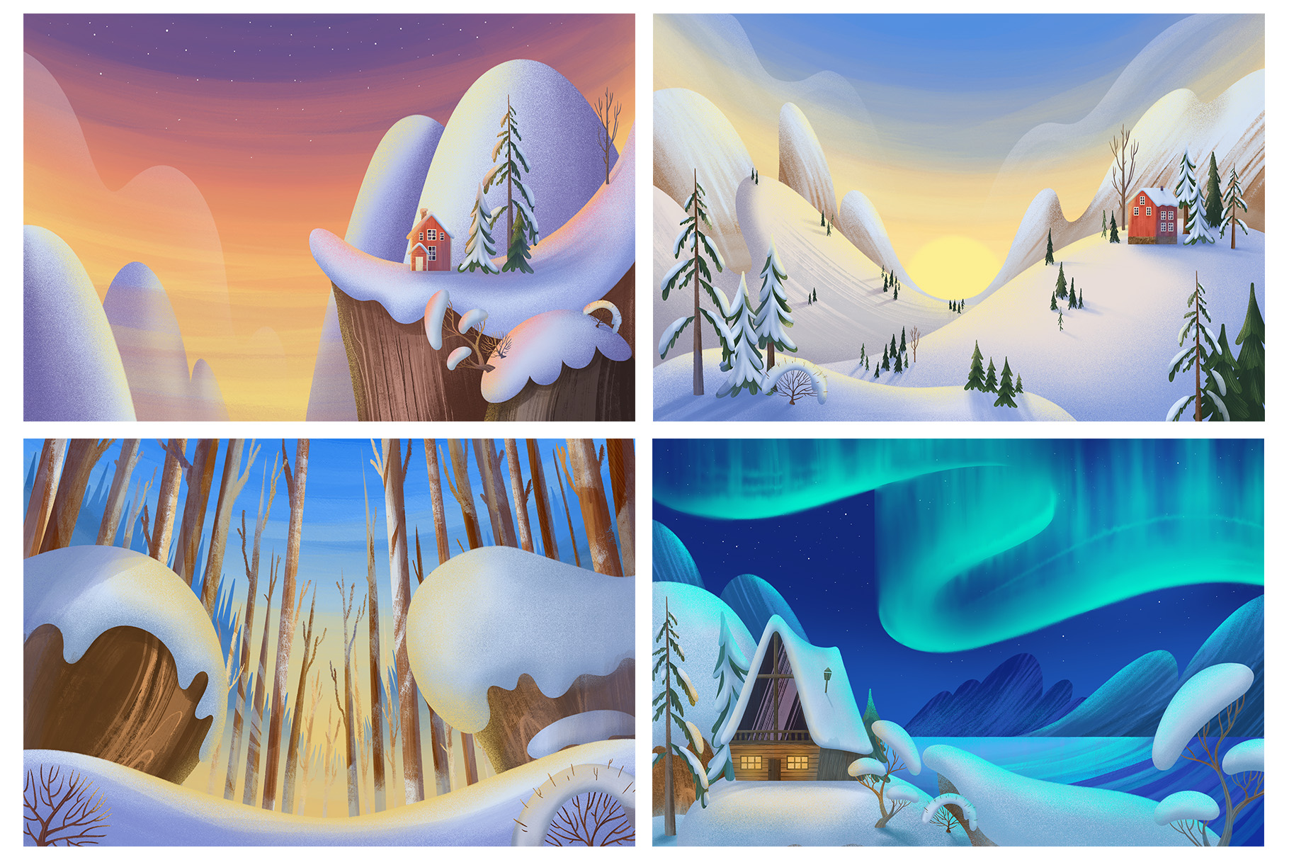 Winter Landscape Illustration Set (PSD, PNG, JPEG Format)