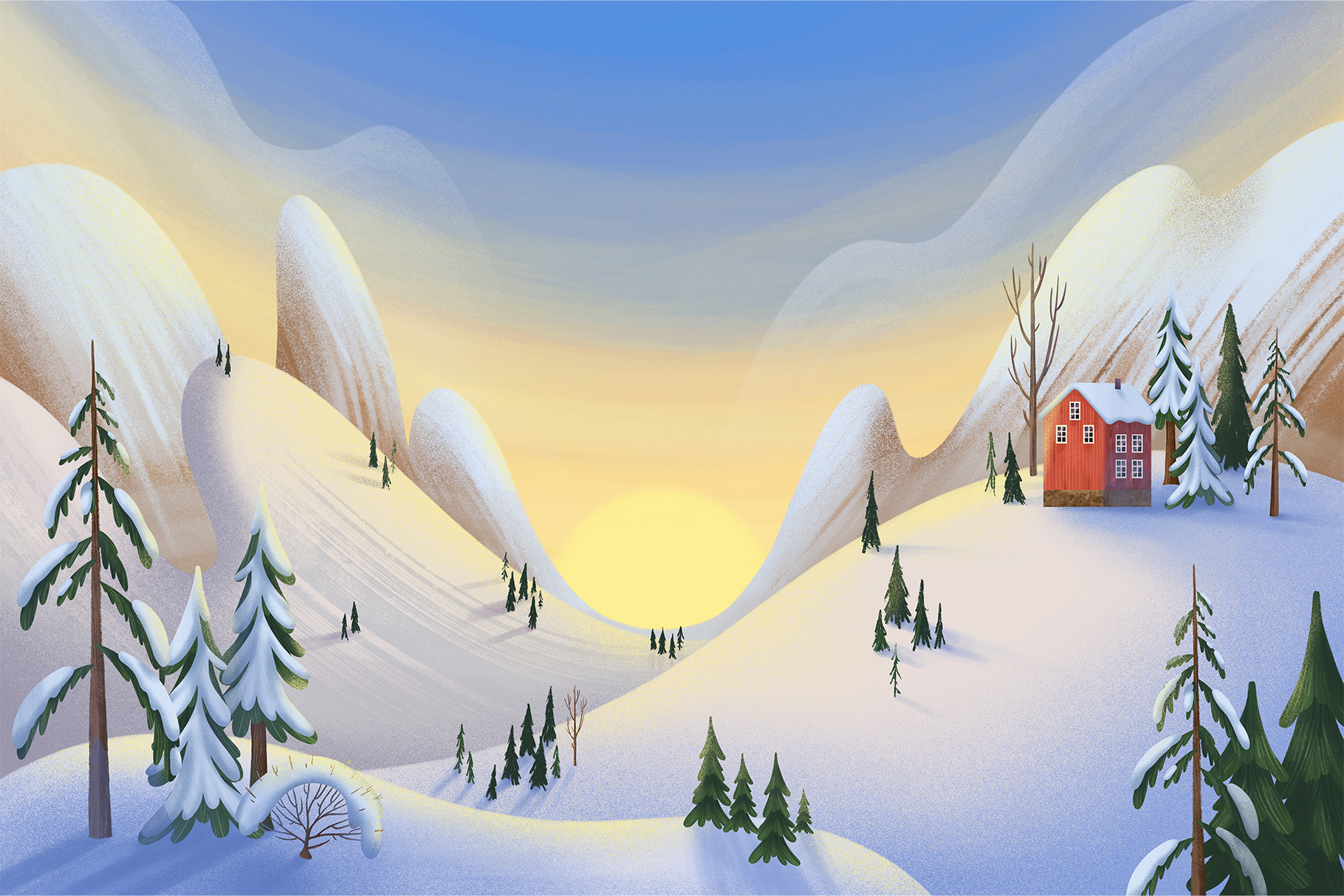 Winter Landscape Illustration Set (PSD, PNG, JPEG Format)