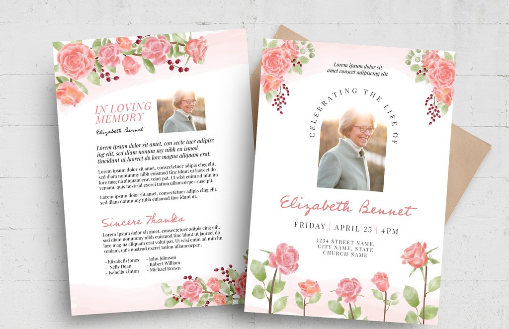 funeral-program-obituary-flyer-poster-with-pink-watercolor-roses-florals-indd
