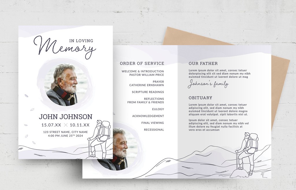 funeral-program-obituary-layout-with-hiking-hiker-theme-indd