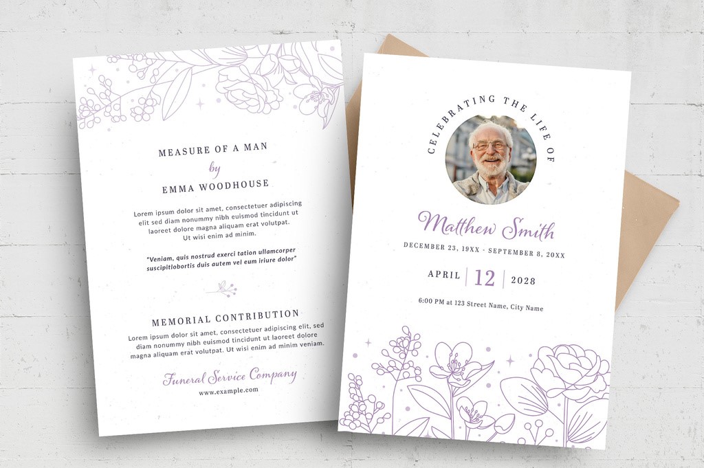 simple-funeral-program-obituary-card-flyer-with-purple-floral-flower-illustrations-indd