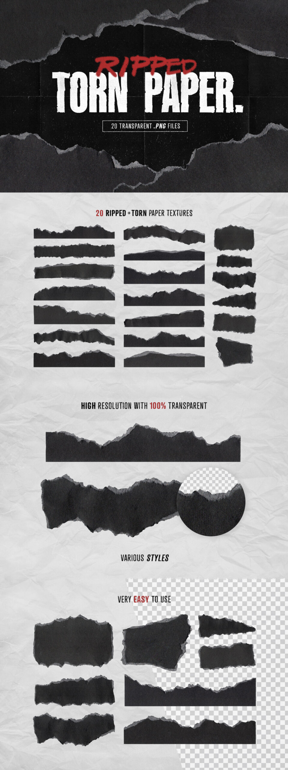 Black Torn Paper Texture Pack in PSD and PNG