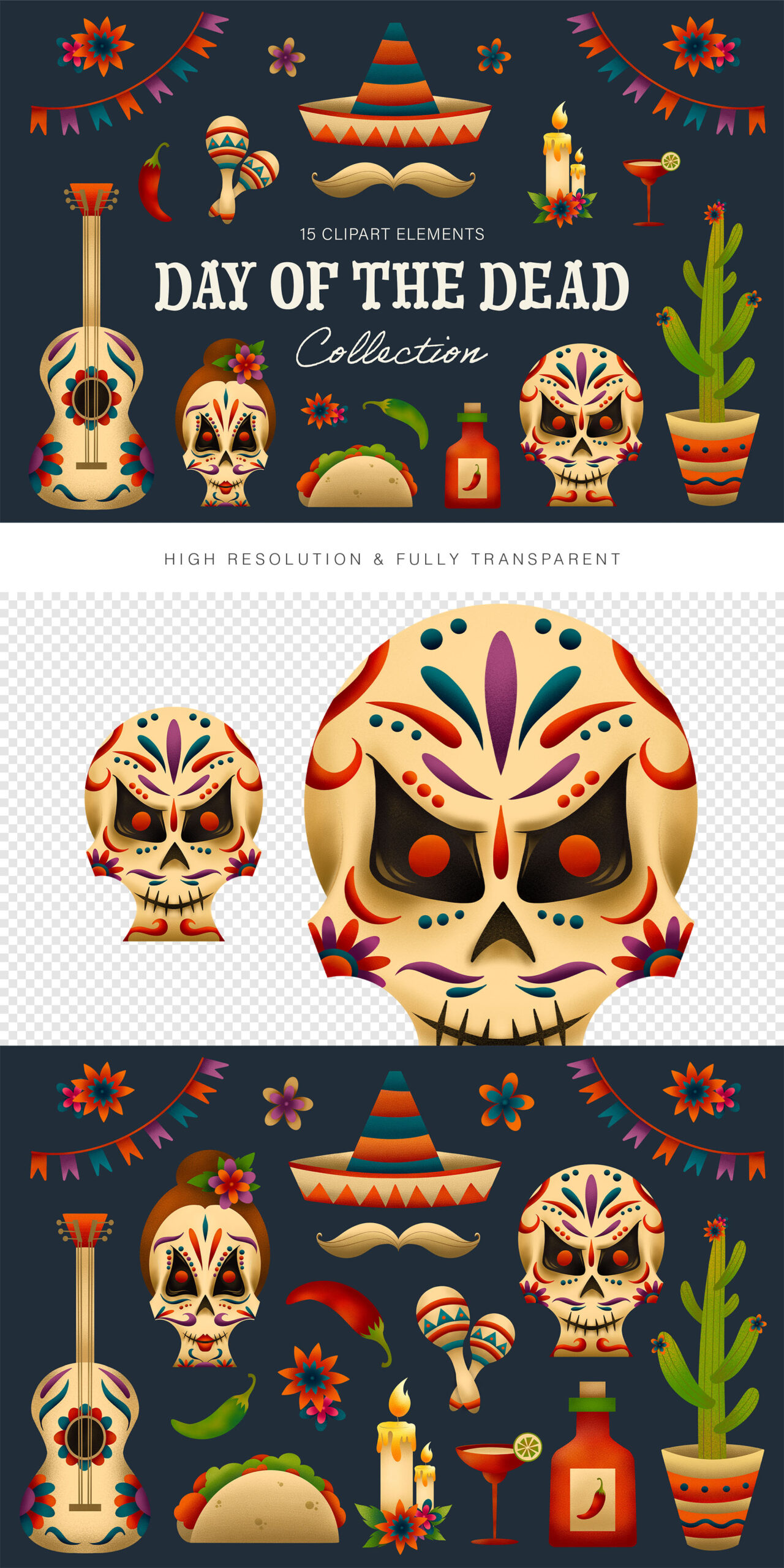 Day of The Dead Illustrations Set in PSD PNG