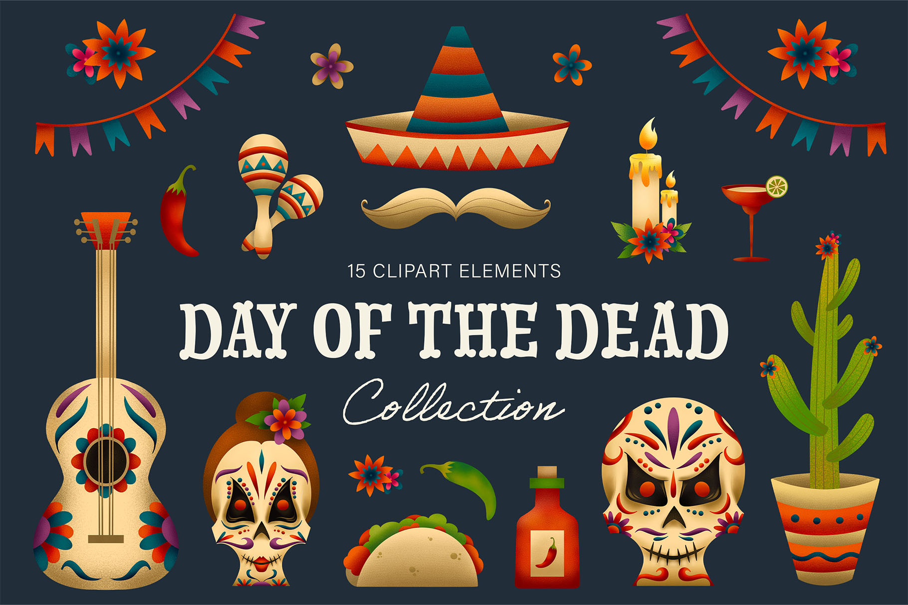 Day of The Dead Illustrations Set in PSD PNG