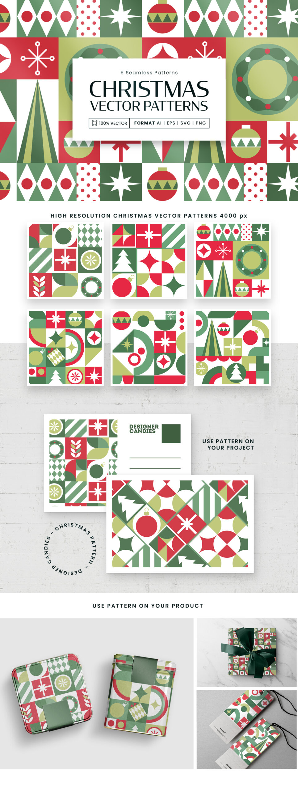 Modern Christmas Patterns in AI EPS PNG SVG