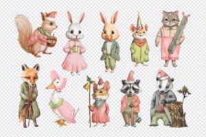 Christmas Animals Watercolor Clipart Set in PSD PNG