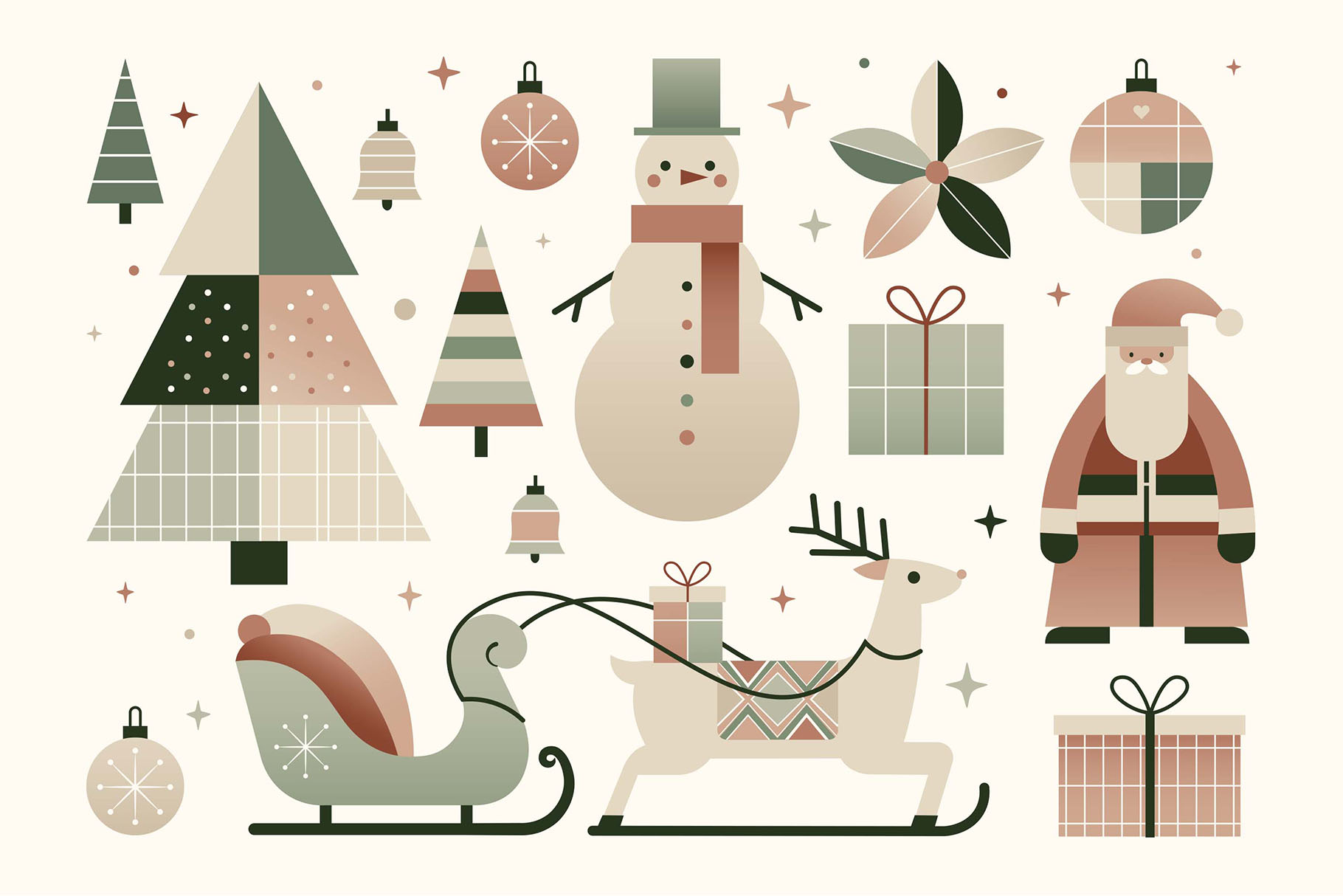 Modern Christmas Vector Illustrations Set AI EPS PNG SVG