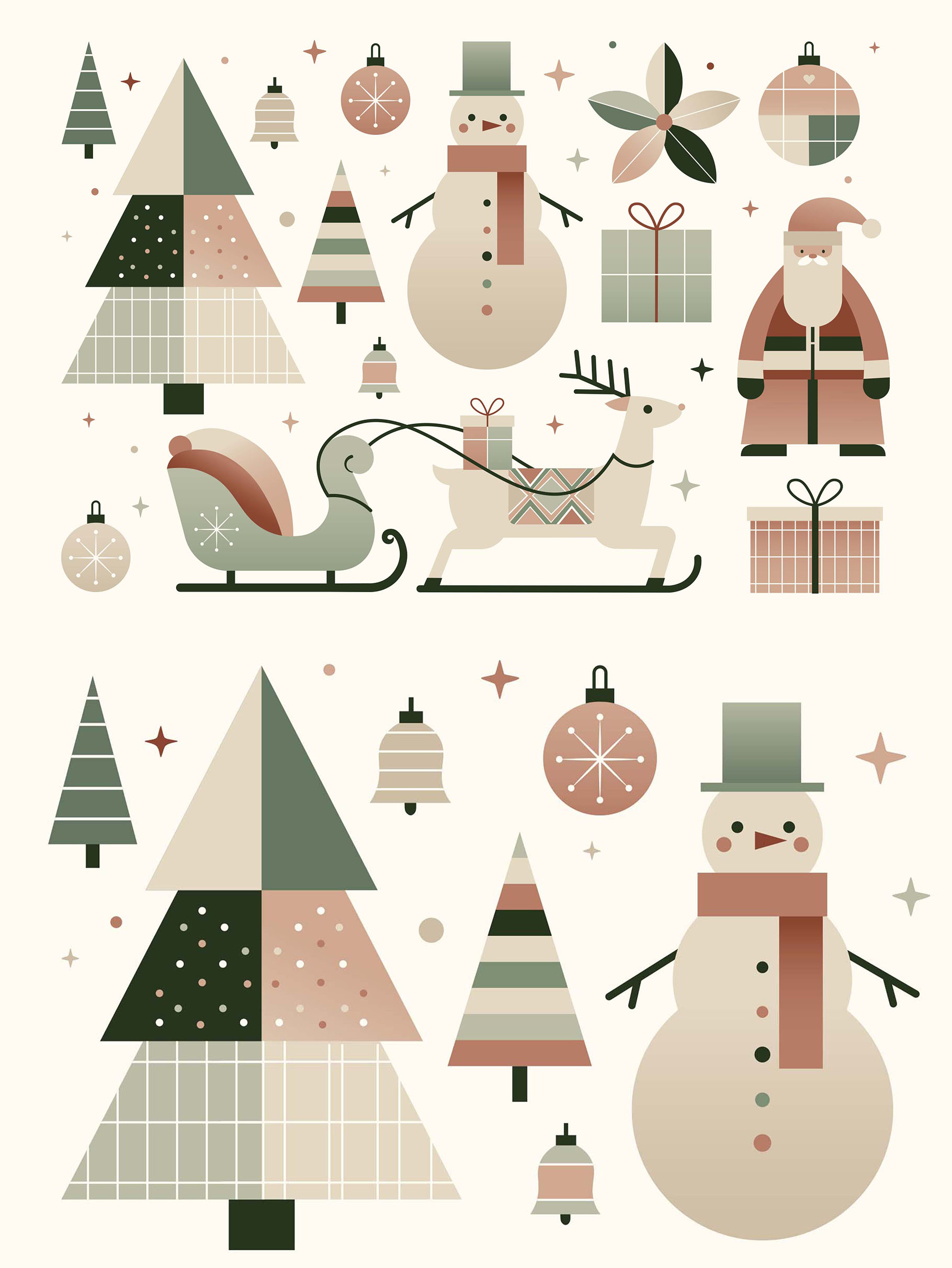 Modern Christmas Vector Illustrations Set AI EPS PNG SVG