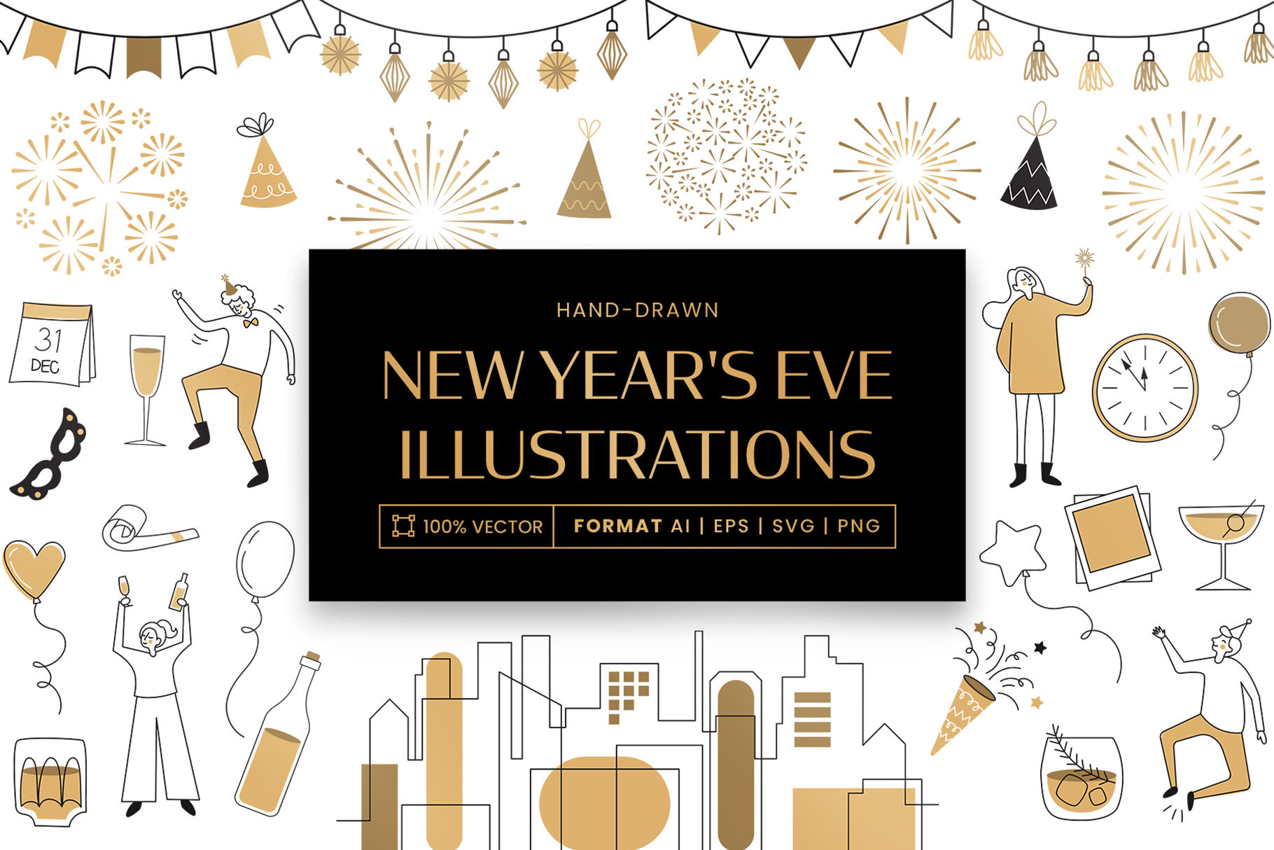 NYE New Year's Eve Illustrations in AI EPS PNG SVG
