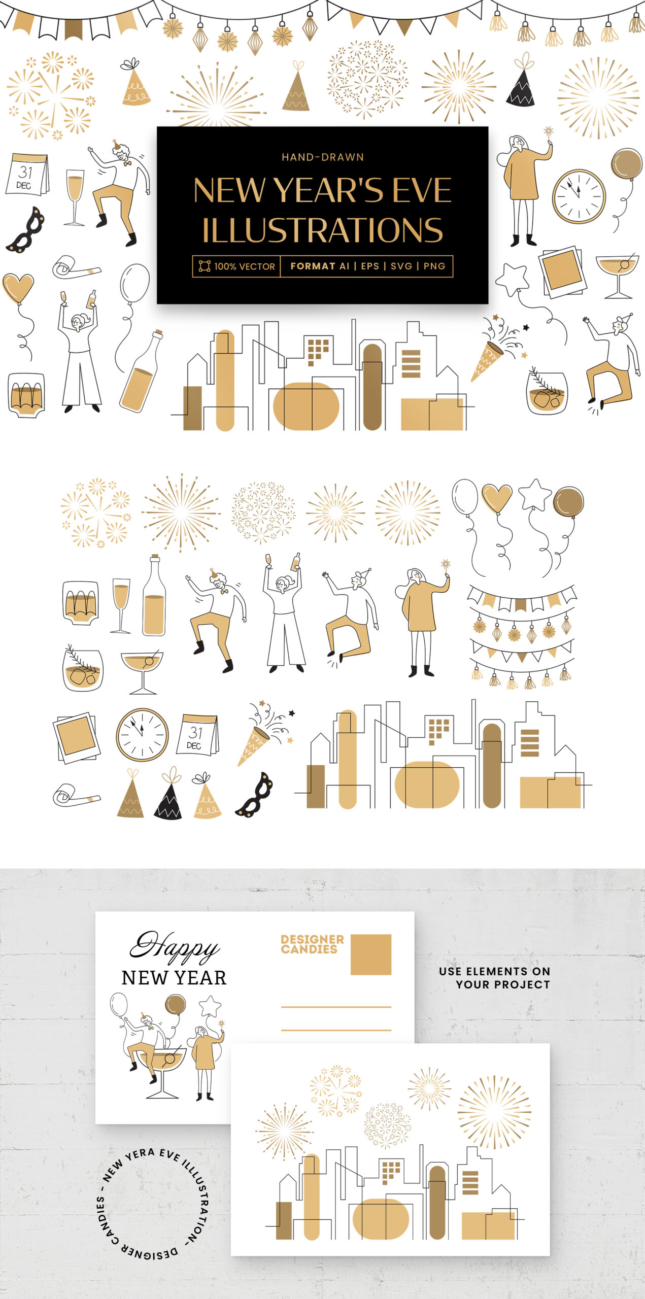 NYE New Year's Eve Illustrations in AI EPS PNG SVG