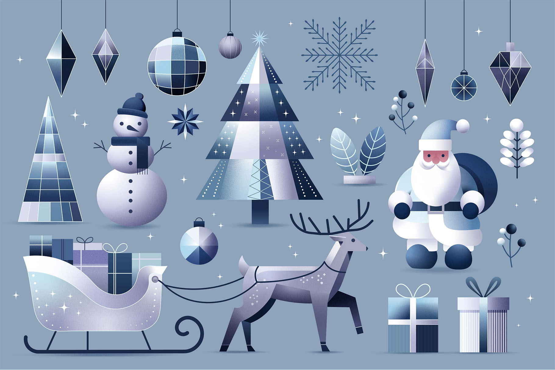 Winter Wonderland Christmas Illustration Set in AI EPS PNG