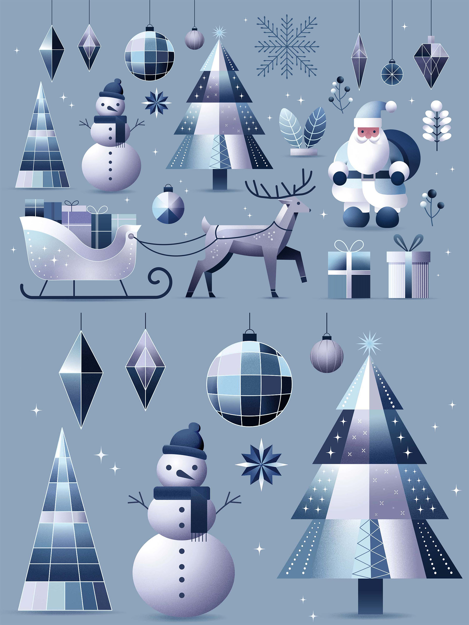 Winter Wonderland Christmas Illustration Set in AI EPS PNG