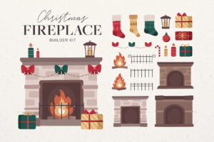 Christmas Fireplace Builder Kit in AI EPS PNG SVG