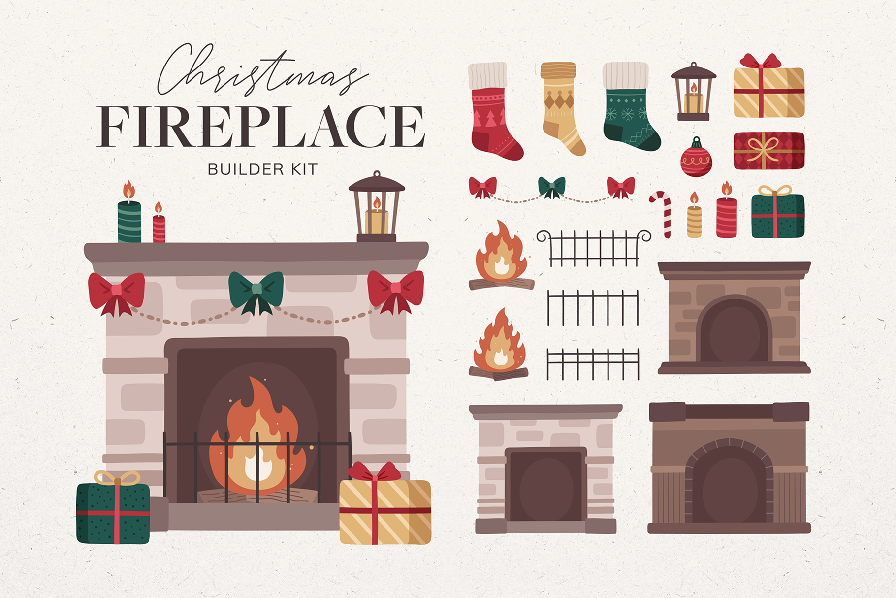 Christmas Fireplace Builder Kit in AI EPS PNG SVG