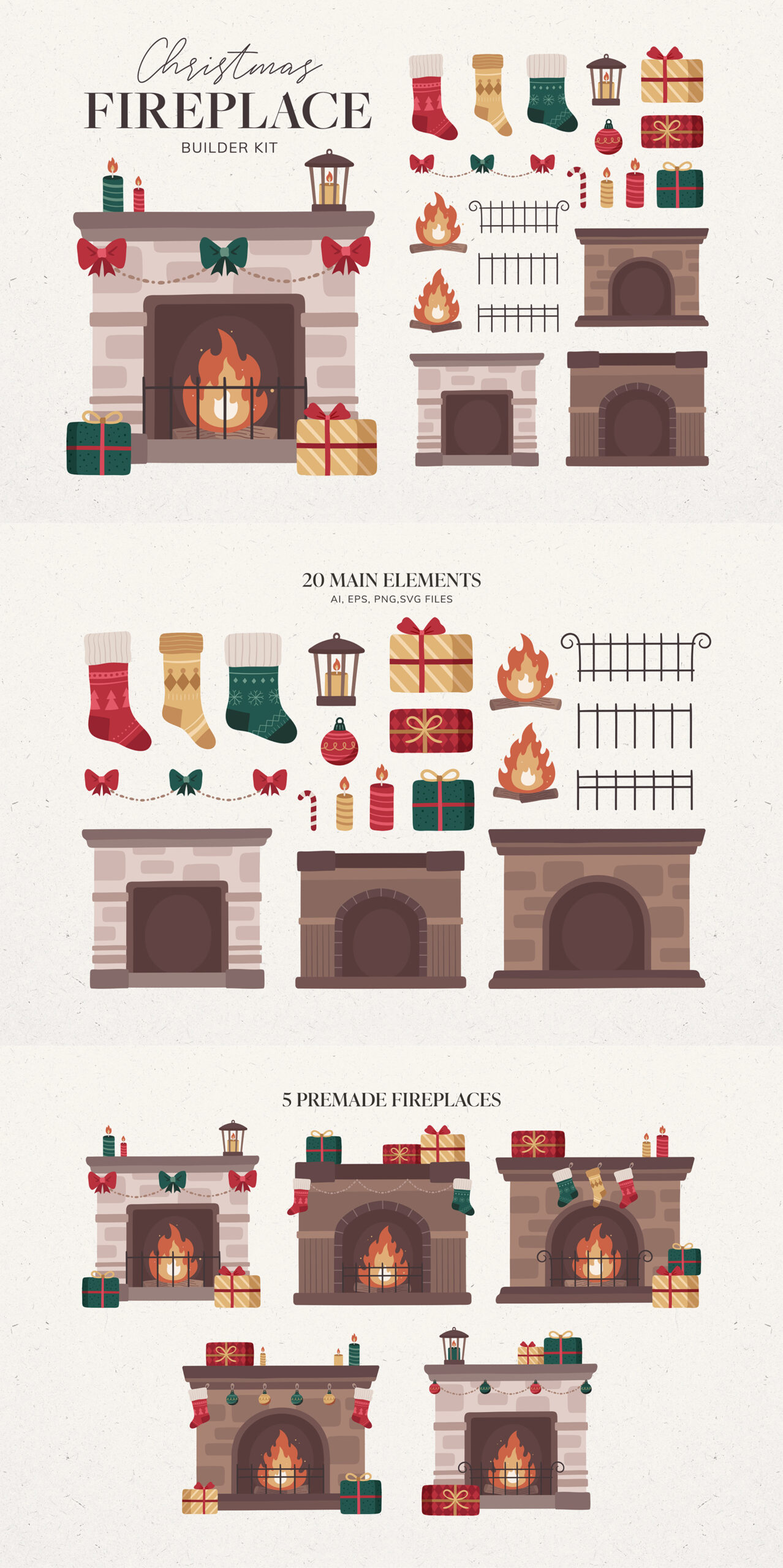 Christmas Fireplace Builder Kit in AI EPS PNG SVG