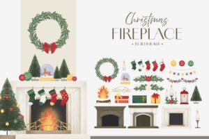Christmas Fireplace Builder Kit in PSD PNG