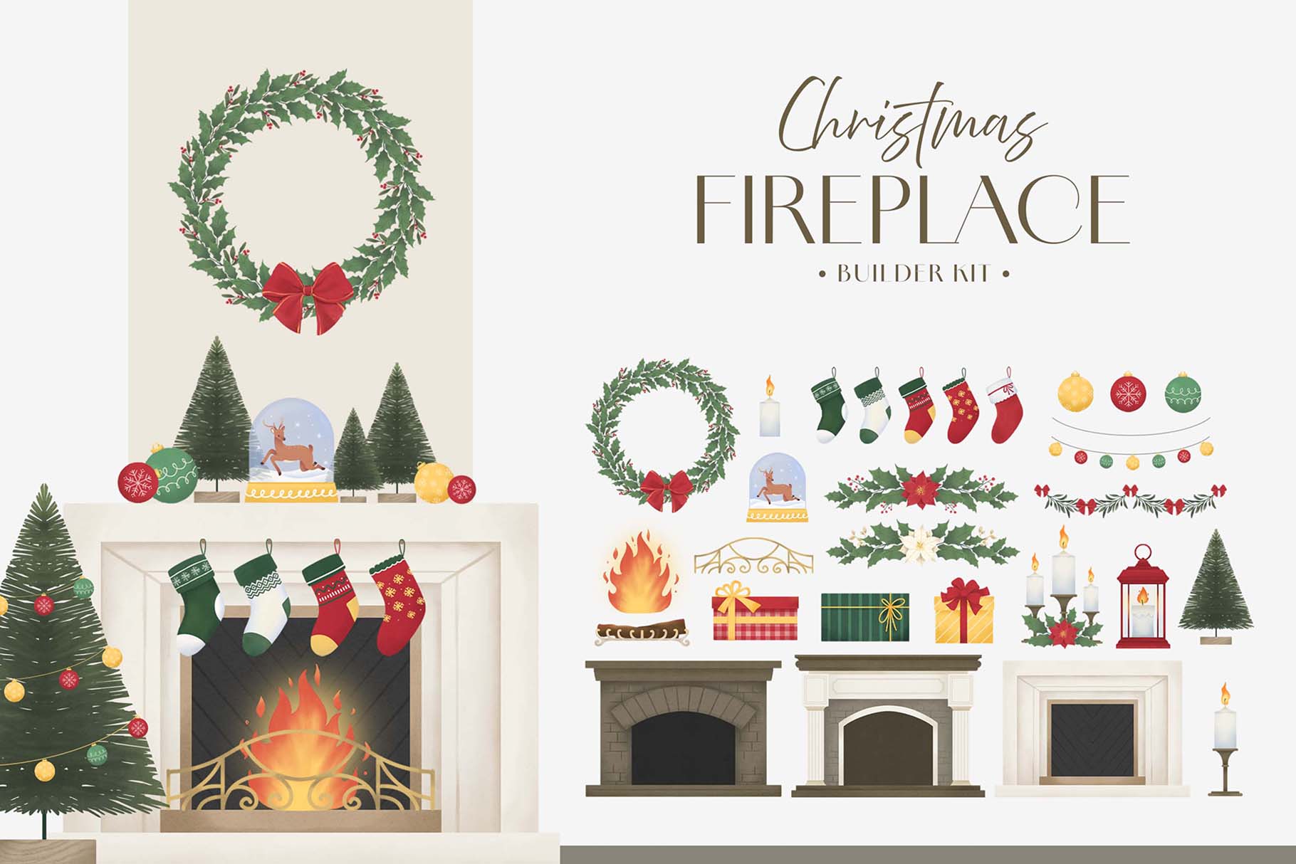 Christmas Fireplace Builder Kit in PSD PNG