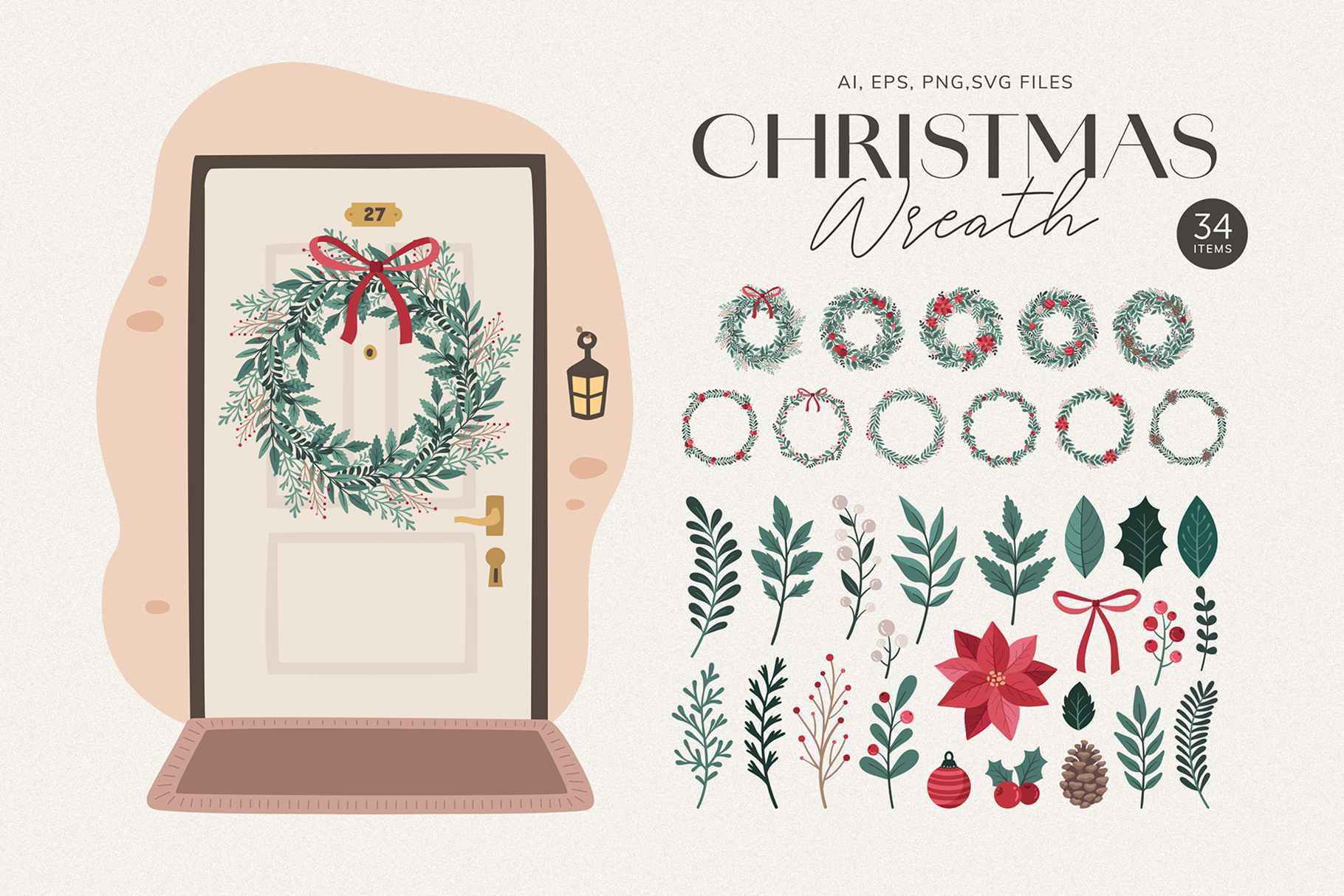 Christmas Wreath Builder Kit in AI EPS PNG SVG