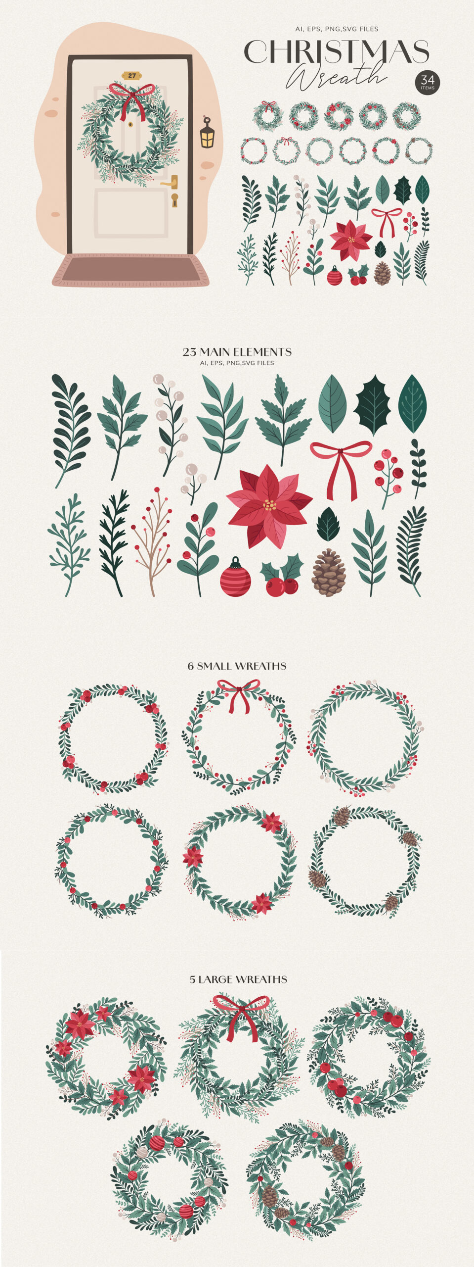 Christmas Wreath Builder Kit in AI EPS PNG SVG