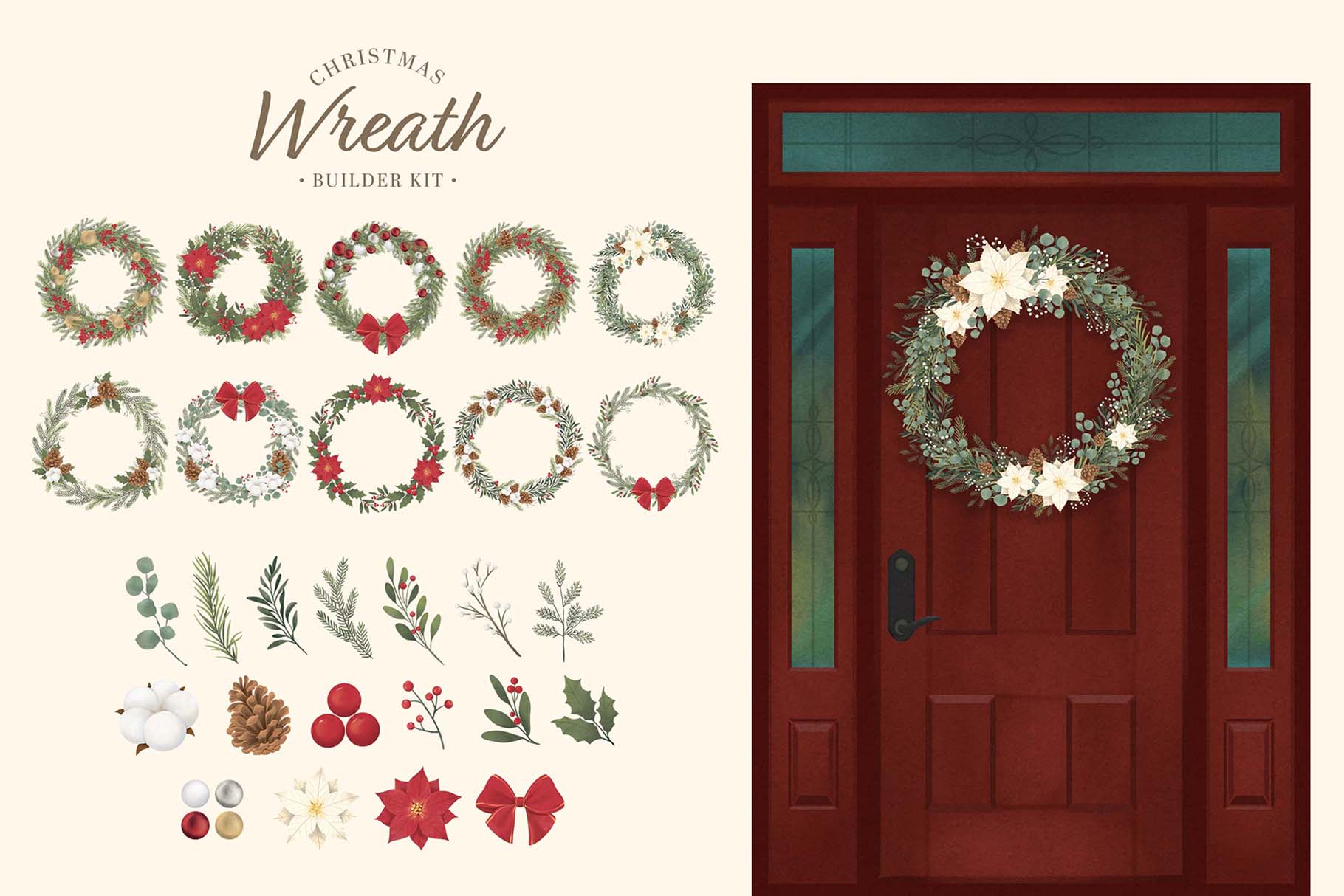 Christmas Wreath Builder Kit in PSD PNG