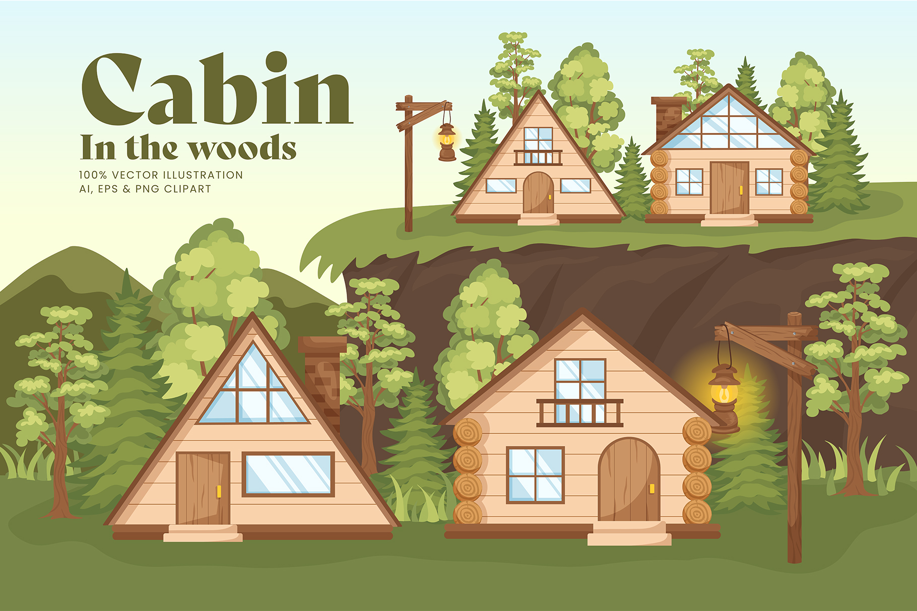 Cabin in the Woods Illustration AI EPS PNG