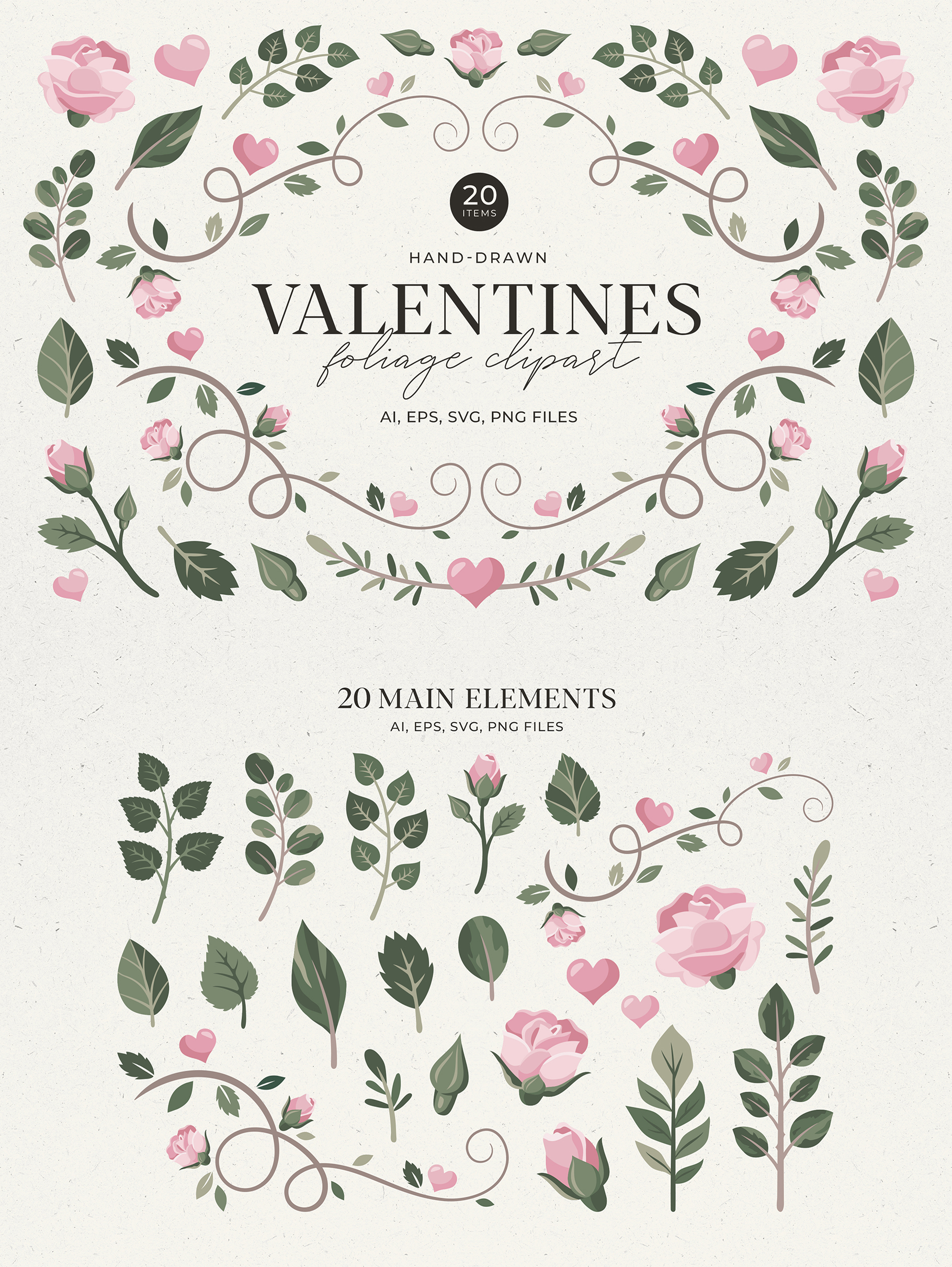 Valentines Foliage Graphic Pack AI EPS PNG