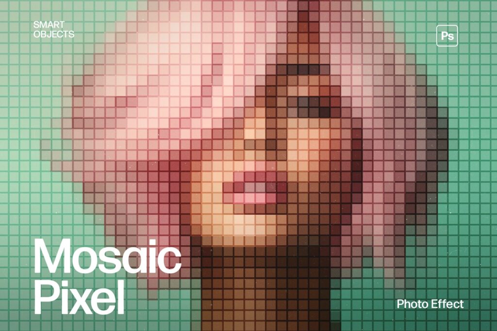 Retro Pixel Mosaic Photo Effect Template - DesignerCandies