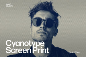 Cyanotype Halftone Duotone Photo Effect Template