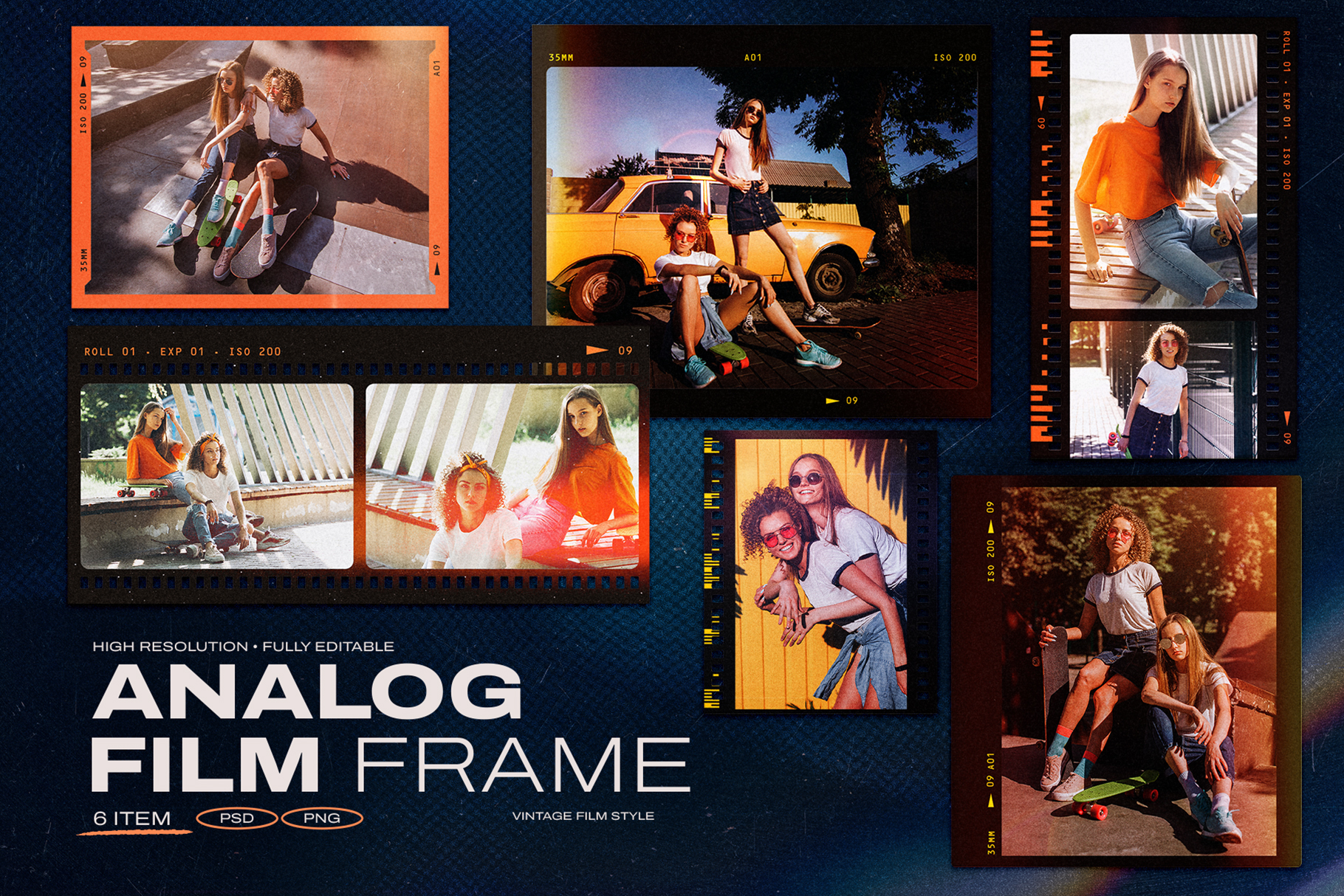Analog Film Strip Frame Template Set in PNG and PSD