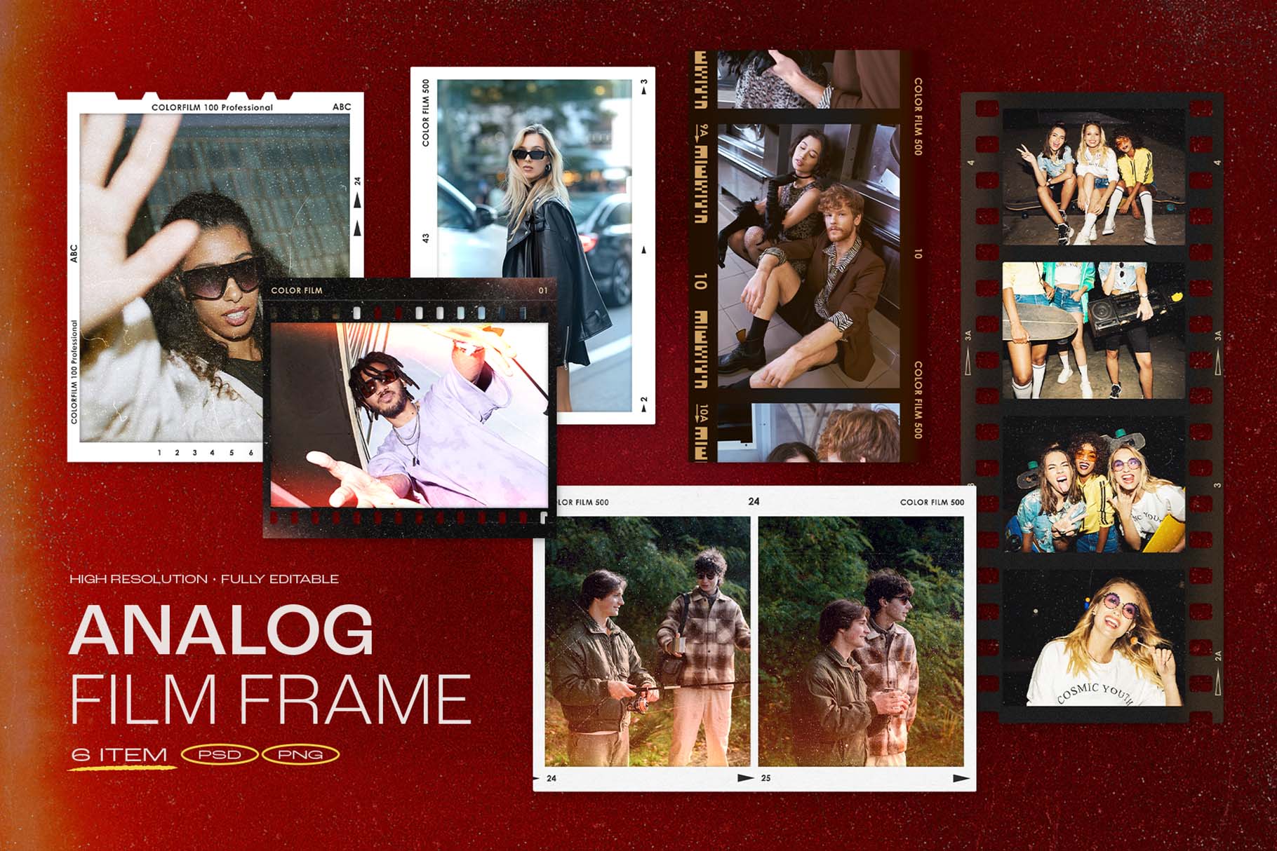 Analog Film Frame Mockup Template Set in PNG and PSD