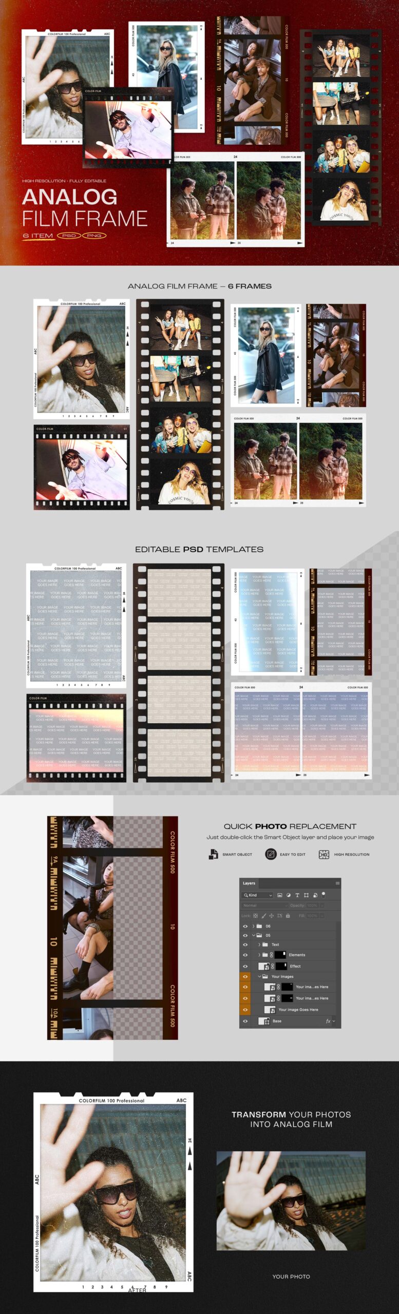 Analog Film Frame Mockup Template Set
in PNG and PSD