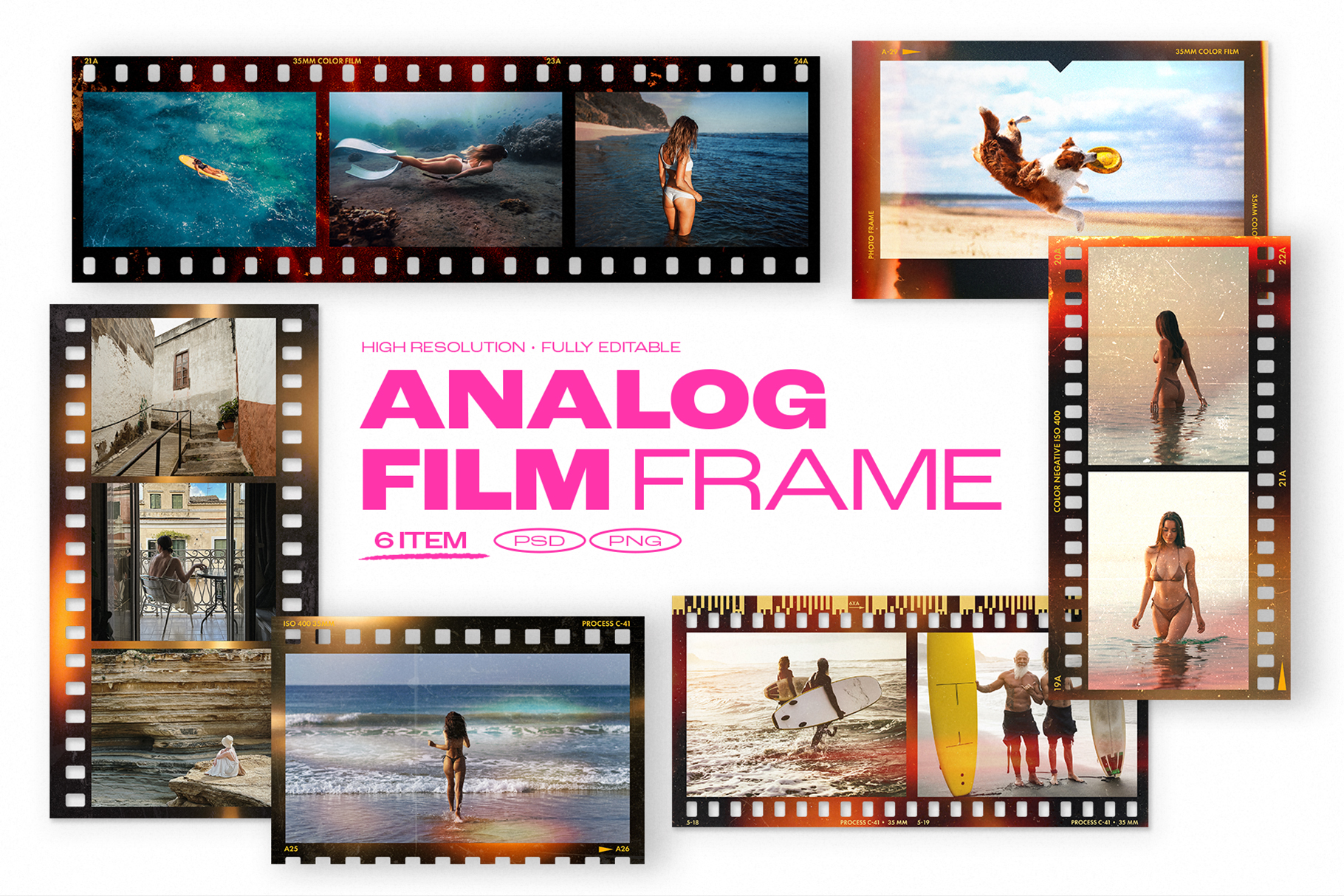 Analog Film Strip Frame Template in PNG and PSD