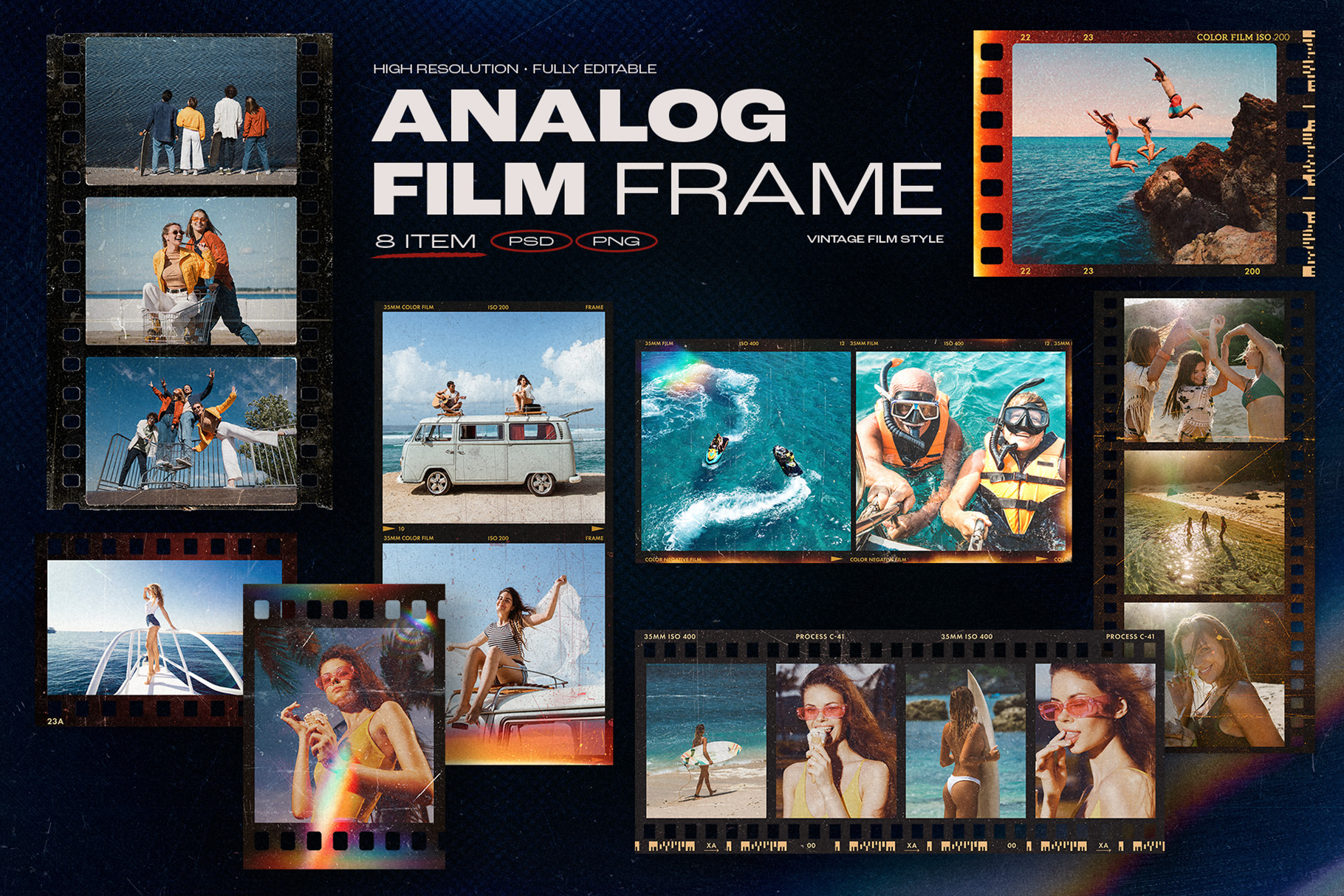 Analog Film Strip Frame Template in PNG and PSD