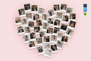 Heart Polaroid Photo Collage Template in AF, Canva and PSD