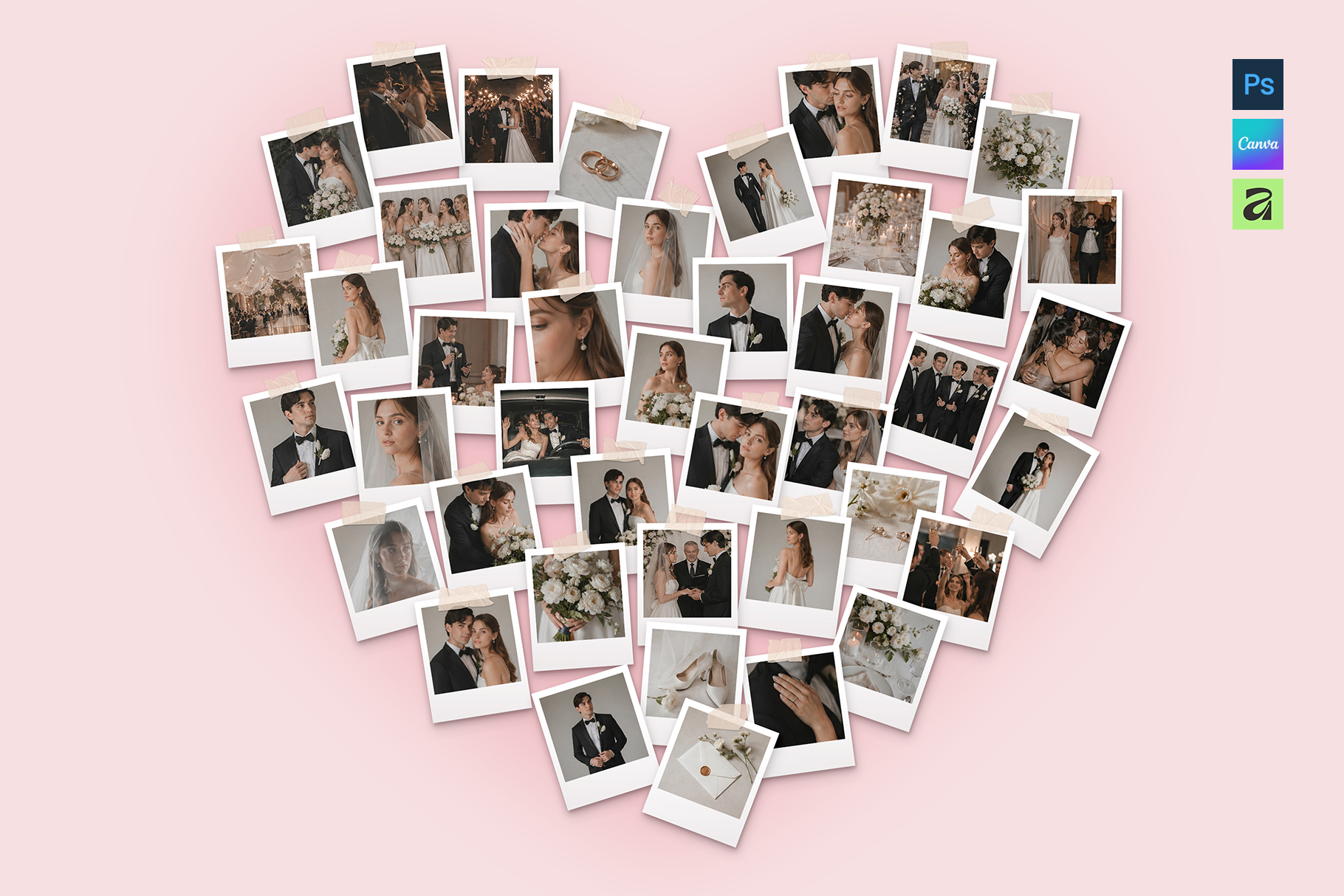 Heart Polaroid Photo Collage Template in AF, Canva and PSD