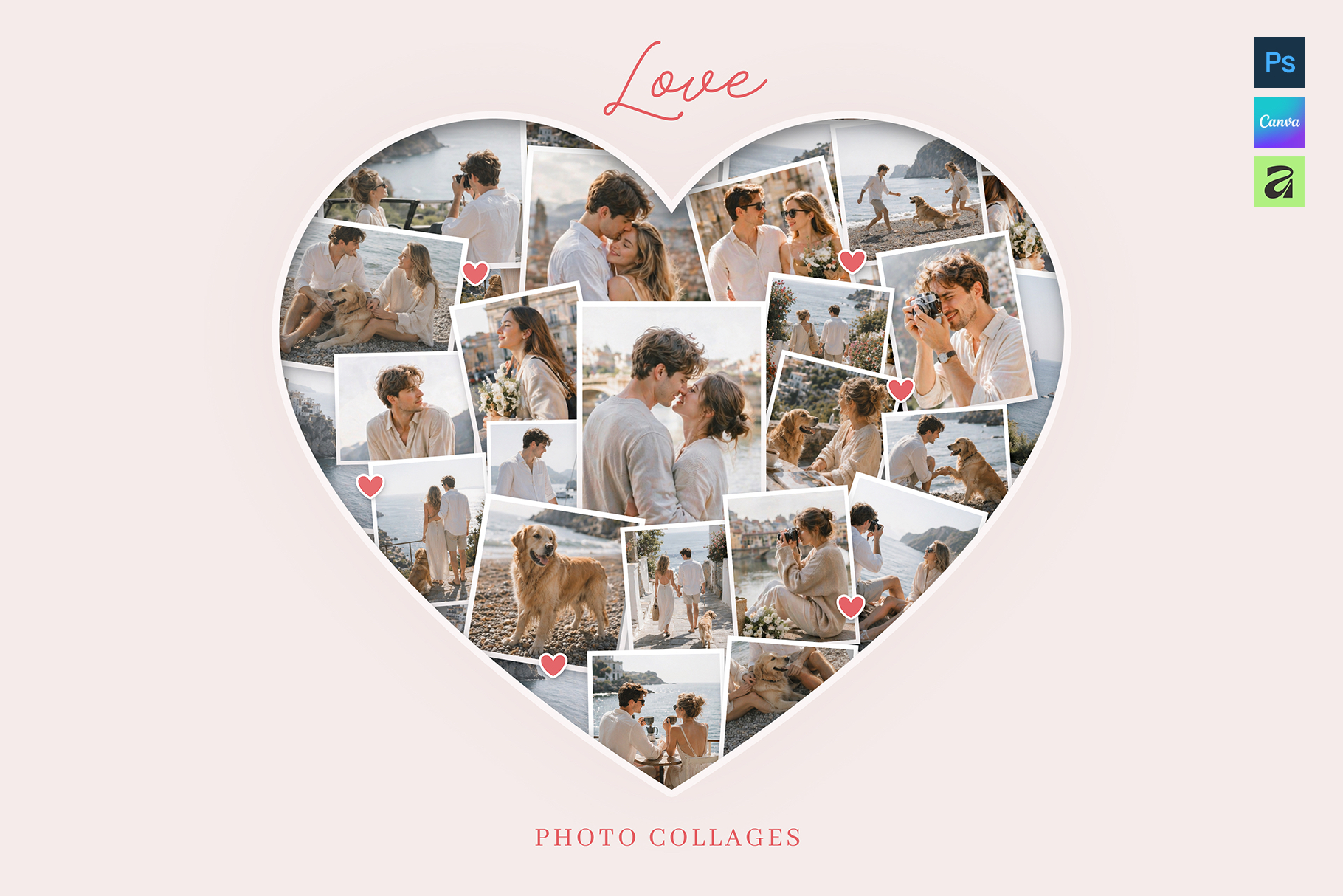 Love Heart Photo Collage Template in AF, Canva and PSD