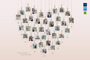 Love Heart Photo Collage Template in AF, Canva and PSD