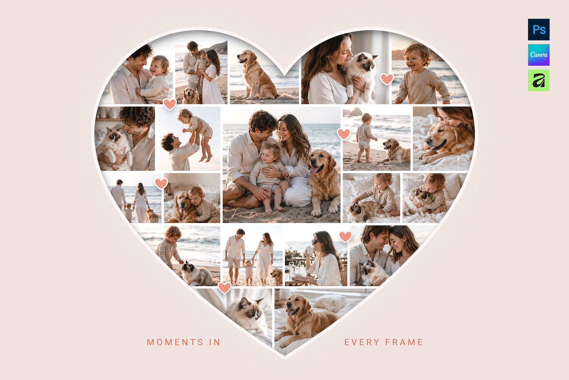 Love Heart Photo Collage Template in AF, Canva and PSD