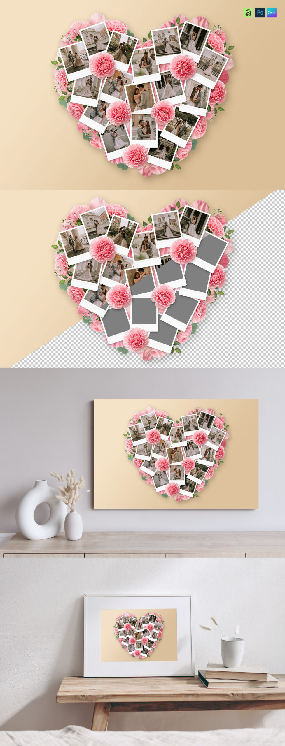 Heart Photo Collage Template AF Canva PSD
